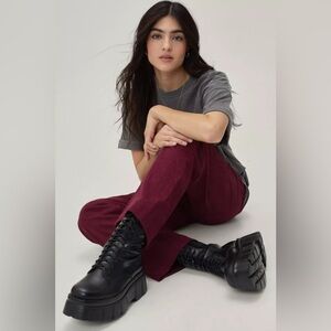 NWT Nasty Gal Corduroy Wide Leg Trouser Rust Burgundy Sz L